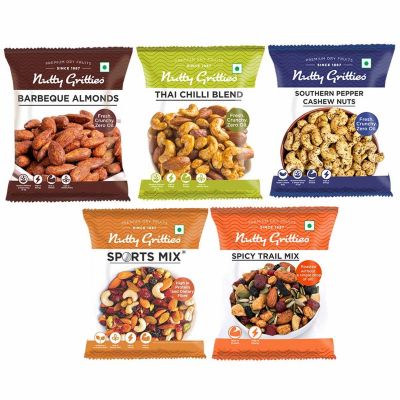 Nutty Gritties: Trail Mix - Thai Chilli Blend (24g), Sport Mix, Spicy Trail Mix, Barbeque Almonds and Pepper Cashew - 120gm