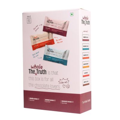 The Whole Truth: Protein Bars- Choco Variety (2 Double Cocoa Bars, 2 Coconut Cocoa Bars, 2 Peanut Cocoa Bars) - Pack of 6 (6 x 52g)
