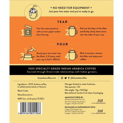 Blue Tokai: Blue Tokai Coffee Easy Pour Brew Bags - Nachammai Estate (Light Roast) - 55 gm (Pack of 5)