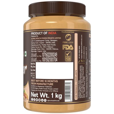 Alpino: Coconut Peanut Butter Smooth | 22 G Protein | High Protein Peanut Butter Creamy | Gluten-Free | Vegan - 1 kg