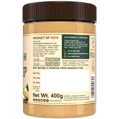 Alpino: High Protein Natural Peanut Butter Crunch - Unsweetened - 400 gm