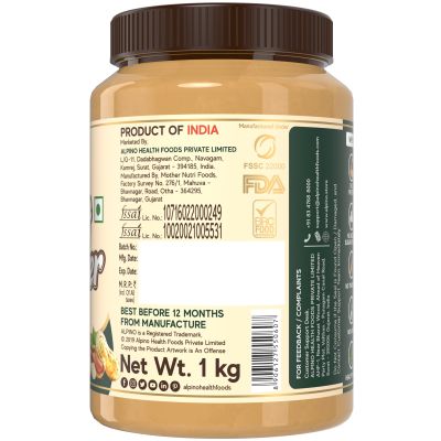 Alpino: High Protein Natural Peanut Butter Smooth - Unsweetened - 1 kg