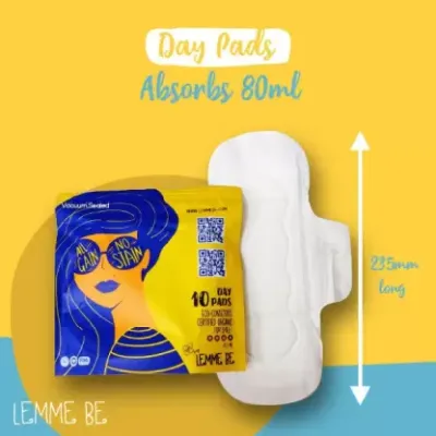 Lemme be: Heavy Flow Day Pads (Box of 10) 100% Cotton Certified