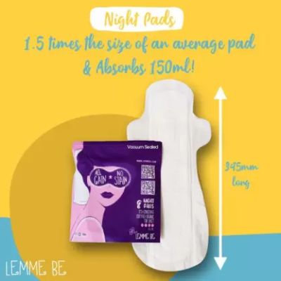 Lemme be: Heavy Flow Night Pads (Box of 8) 100% Cotton Certified
