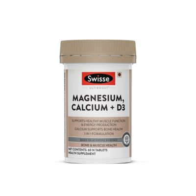 Swisse: Ultiboost Magnesium, Calcium+D3 Supports muscle function & Energy- 60 Tablets