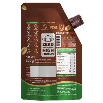 Alpino: Easy Squeezy Natural Peanut Butter Smooth - Unsweetened - 200 gm