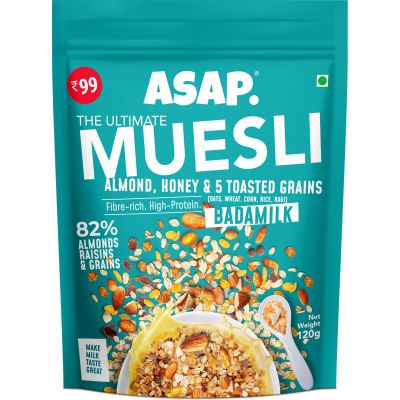 WIMWI Foods: Wholegrain Muesli Badam Milk  with 82% Almonds, Raisins and 5 Toasted Grains - 120 gm