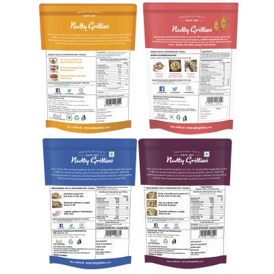 Nutty Gritties: Protein-Rich Nuts & Mixes- 4PM Nut Mix, Mom's Superfood Mix, Salted Peanuts and Sports Mix - 800 g
