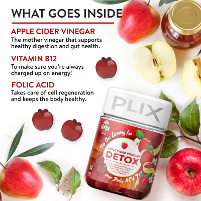 Plix Life: Olena Plant-Based Apple Cider Vinegar Detox Gummies - Apple - 30 Servings - 180 gm (Pack of 1)