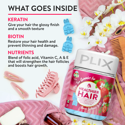 Plix Life: Olena Plant-based Healthier Hair Gummies - Strawberry - 360 gm (Pack of 2)