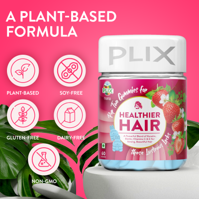 Plix Life: Olena Plant-Based Healthier Hair Gummies - Strawberry - 180 gm (Pack of 1)