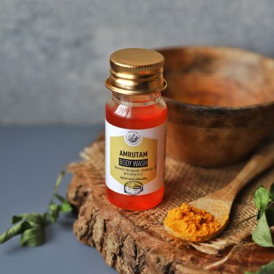 Amrutam: Body Wash With Kesar & Chandan- Ayurvedic Therapeutic Shower Gel - 30 ml