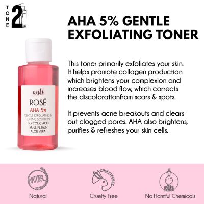 AULI: Rose AHA 5% Glycolic Acid Rose Water Toner - 100ml