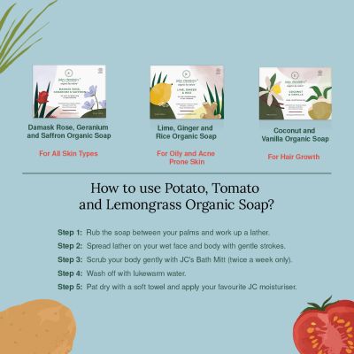 Juicy Chemistry: Potato ,Tomato & Lemongrass- Organic Soap For Tan Removal & Scar Reduction - 100gm