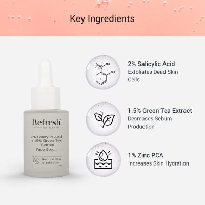 Refresh Skin Sciences: 2% Salicylic Acid Serum - 1.5% Green Tea Extract Face Serum - 30ml