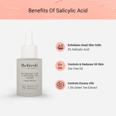 Refresh Skin Sciences: 2% Salicylic Acid Serum - 1.5% Green Tea Extract Face Serum - 30ml