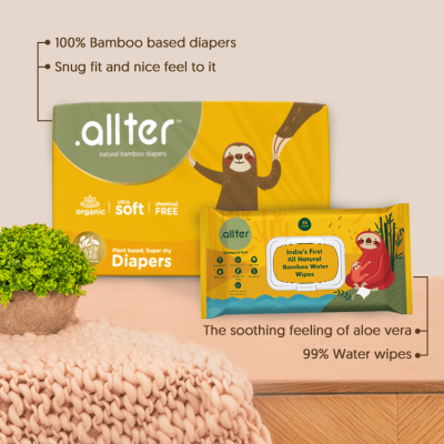 Allter : Diaper (New Born), Wipes (Regular Pack), Soothing Cream, Massage Oil & Hydrating Wash - Pack of 5
