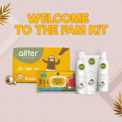 Allter : Diaper (New Born), Wipes (Regular Pack), Soothing Cream, Massage Oil & Hydrating Wash - Pack of 5