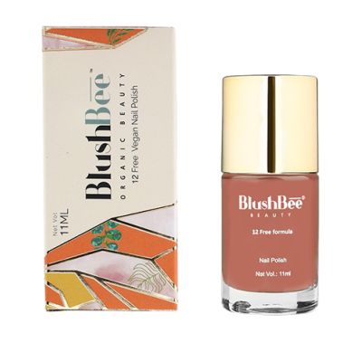 BlushBee Organic Beauty: 12 Free, Vegan Nail Polish- Elbe, Deep Nude - 11 ml