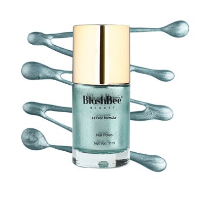 BlushBee Organic Beauty: 12 Free, Vegan Nail Polish - Naas, Metallic Aqua - 11 ml