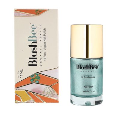 BlushBee Organic Beauty: 12 Free, Vegan Nail Polish - Naas, Metallic Aqua - 11 ml