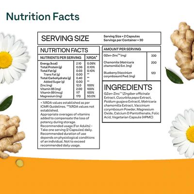 Oziva: Plant Based Bettr.Zinc+ (With Zinc, Magnesium,Chamomile & Ginger Root) Certified Vegan - 60 Zinc capsules