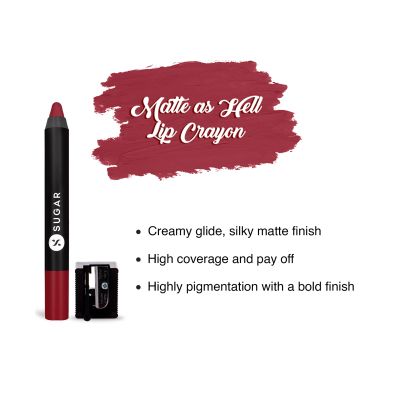 Sugar Cosmetics : Matte As Hell - Crayon Lipstick -12 Baby Houseman (Deep Pink) - 2.8gm
