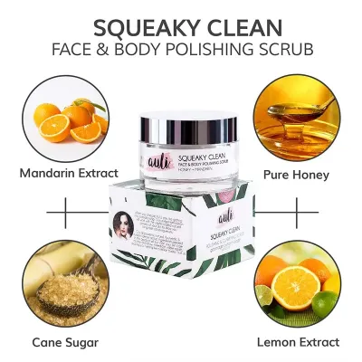 AULI: Squeaky Clean Face and Body Polishing Scrub with Honey + Mandarin - 60gm