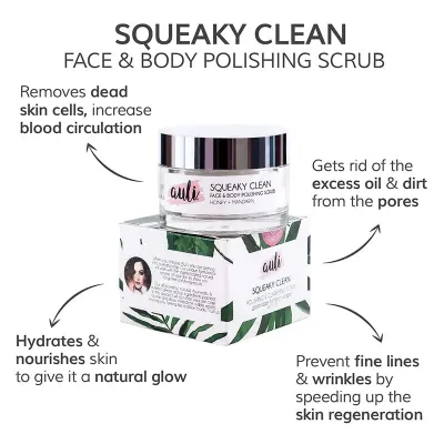 AULI: Squeaky Clean Face and Body Polishing Scrub with Honey + Mandarin - 60gm