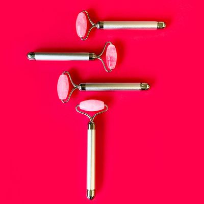 Natural Vibes: Rose Quartz Vibrating Roller with FREE Gold Beauty Elixir Oil for Face, Neck and Under eye [CLONE]