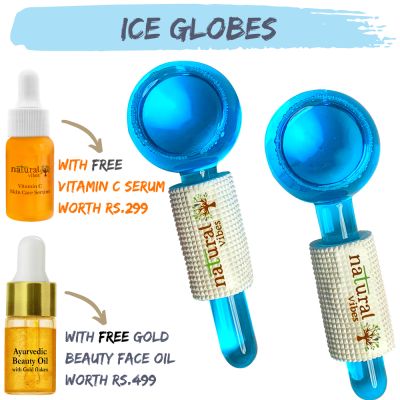 Natural Vibes: Ice Globes Facial Tool with FREE Gold Beauty Elixir Oil & Vitamin C Serum for Face, Neck and Under Eye