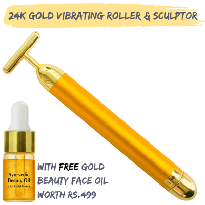 Natural Vibes: 24k Gold Vibrating Face Roller & Sculptor with FREE Gold Beauty Elixir Oil [CLONE]