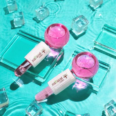 Natural Vibes: Pink Ice Globes Facial Tool with FREE Gold Beauty Elixir Oil & Vitamin C Serum for Face, Neck and Under Eye [CLONE]