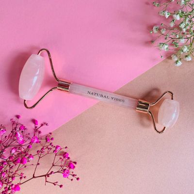 Natural Vibes: Rose Quartz Roller & Massager for Face, Neck and Under eye with FREE Gold Beauty Elixir Oil [CLONE]