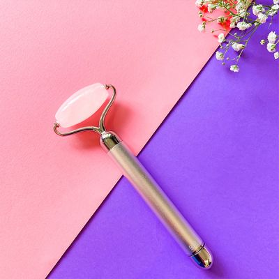 Natural Vibes: Rose Quartz Vibrating Roller with FREE Gold Beauty Elixir Oil for Face, Neck and Under eye [CLONE]