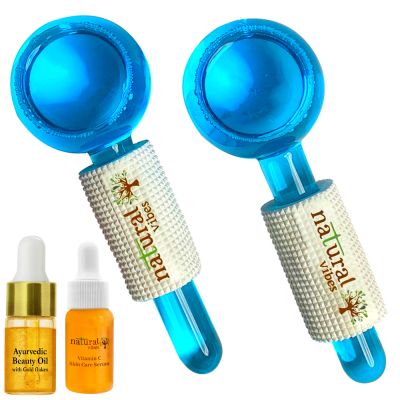 Natural Vibes: Ice Globes Facial Tool with FREE Gold Beauty Elixir Oil & Vitamin C Serum for Face, Neck and Under Eye