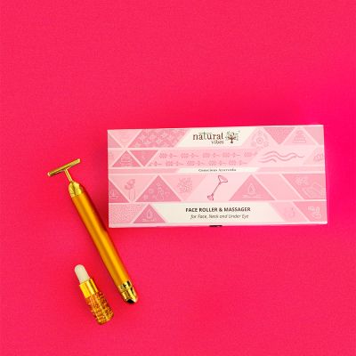 Natural Vibes: 24k Gold Vibrating Face Roller & Sculptor with FREE Gold Beauty Elixir Oil [CLONE]