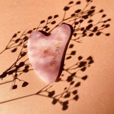 Natural Vibes: Rose Quartz Gua Sha For Face, Neck and Under eye with FREE Gold Beauty Elixir Oil 3 ml [CLONE]