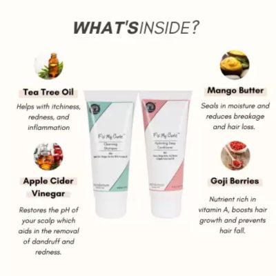 Fix My Curls : Cleansing Shampoo with Hydrating Deep Conditioner for Curly and Wavy Hair - 50 ml Each
