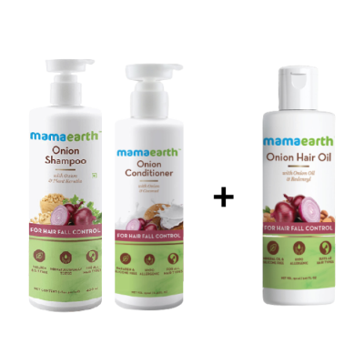 Mamaearth: Onion Hair Shampoo + Onion Conditioner + Hair Oil