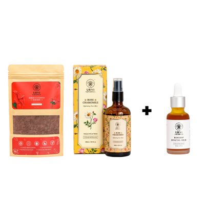 Urvi Naturals: 3 For The Price of 2 - Hibiscus powder, Rose Chamomile Hydrating Face Mist, Rosehip oil