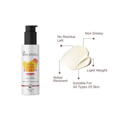 The Skin Story: Moringa Sunscreen - UVA & UVB Broad Spectrum Protection - Non Sticky - SPF 50+ - 100 gm
