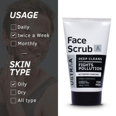 Ustraa: Activated Charcoal Face Scrub for toxin removal - 100g