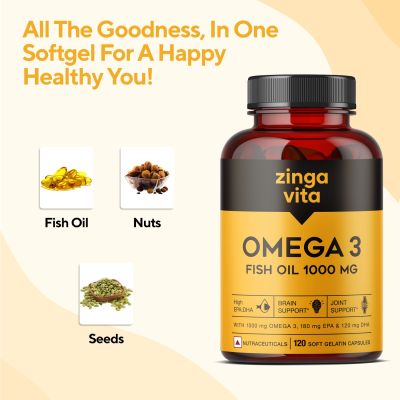Zingavita: Omega 3 Fish Oil Capsule Mercury Free Formula for Heart, Joints & Eye Support - 60 Capsules