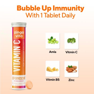 Zingavita: Vitamin C Zinc Effervescent Tablets Natural Amla Extract for Strong Immunity - 20 Tablets