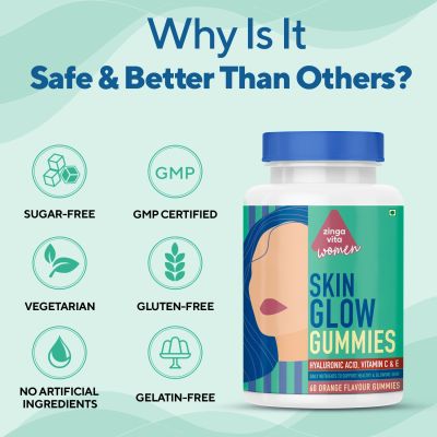 Zingavita: Skin Glow Gummies For Women Sugar Free With Hyaluronic Acid, For Glowing Skin - 60 Gummies