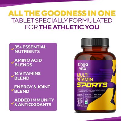 Zingavita: Multivitamin Sports for Men & Women With 35+ Nutrients, Amino Acid, Antioxidants - 120 Tablets