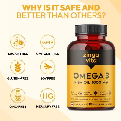Zingavita: Omega 3 Fish Oil Capsule Mercury Free Formula for Heart, Joints & Eye Support - 60 Capsules