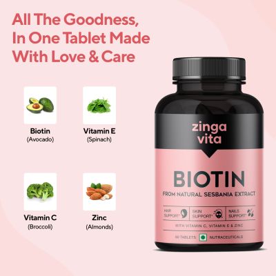 Zingavita: Plant Based Biotin Tablets from Natural Sesbania Agati Leaf Extract - 60 Tablets