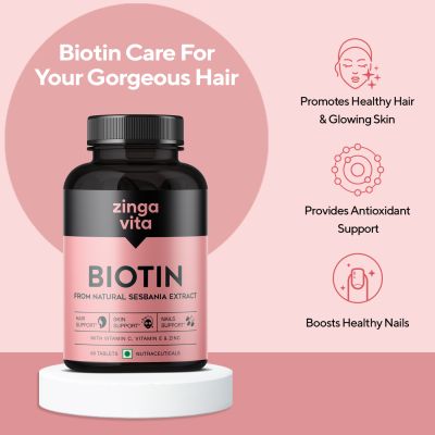 Zingavita: Plant Based Biotin Tablets from Natural Sesbania Agati Leaf Extract - 60 Tablets